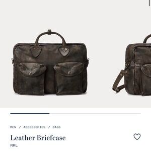 USED ONCE  NO TAG Ralph Lauren Double RL Dark Brown Leather Briefcase